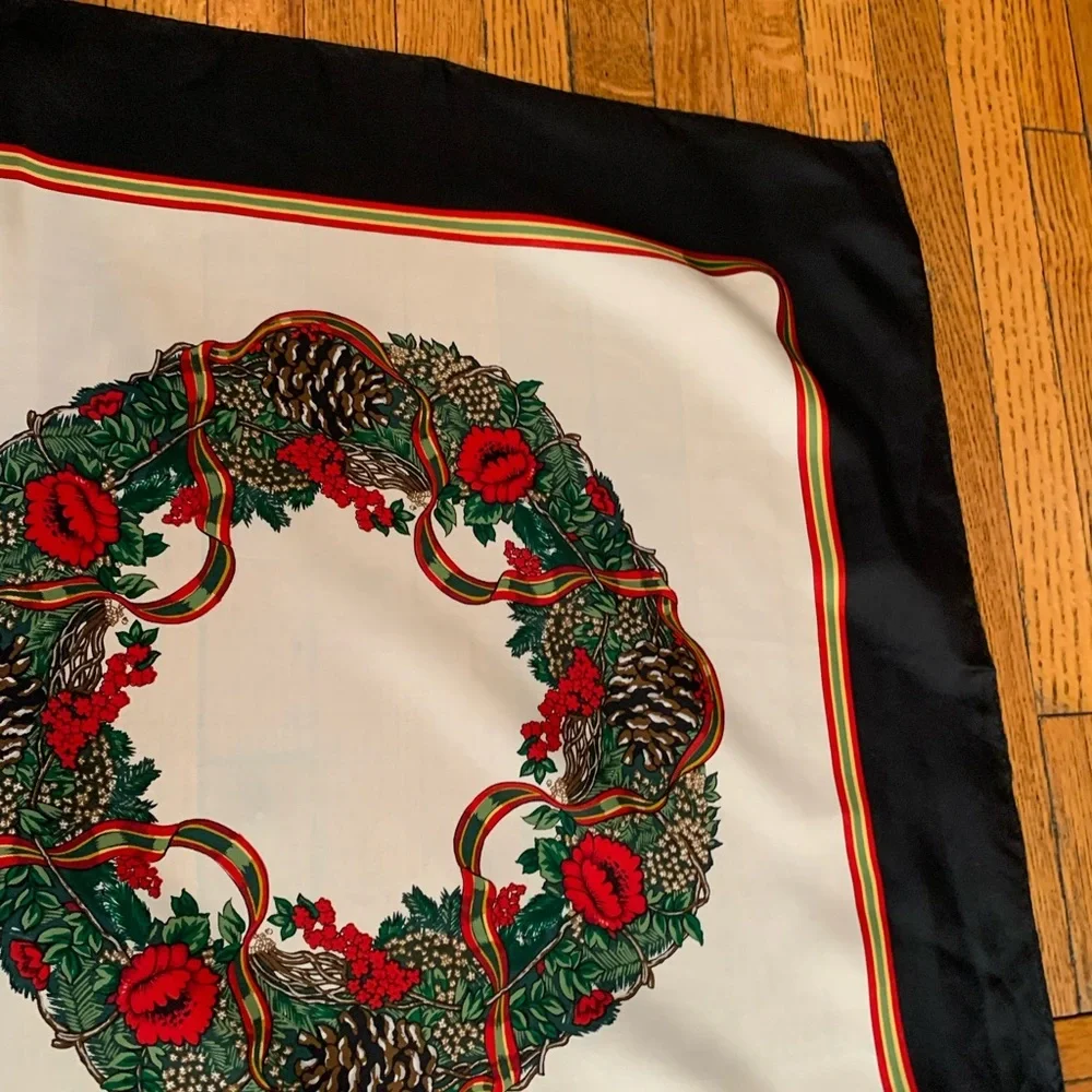 Vintage Talbots Christmas Garland 100% Silk Scarf 36x36 Made in Japan Handrolled